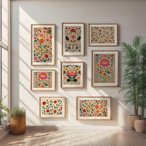 Indian Folk art set of 6 digital prints, Indian gallery wall decor, Poster bundle, Botanical Wall Art