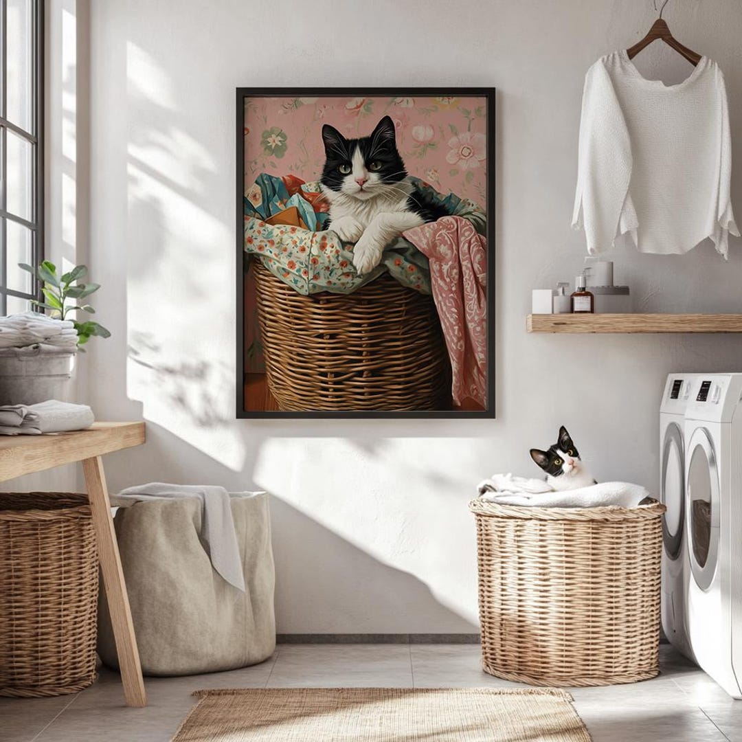 Cat Laundry Room Wall Art, Tuxedo Cat Painting Gifts, Mud Room Art - Etsy