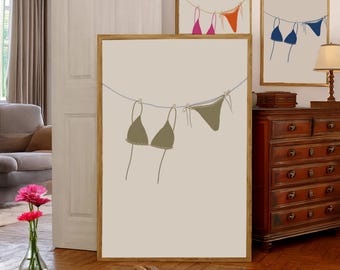 Bikini Print, Printable Green Bikini Art, Coastal Cowgirl Print, Bathing Suit Poster