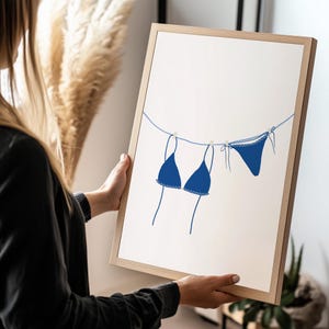 Bikini Print, Printable Navy Blue Bikini Art, Coastal Cowgirl Print, Blue Bathing Suit Poster