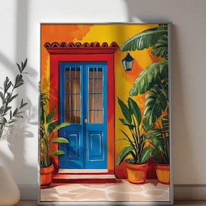 Traditionelle mexikanische Gelbe Kunst, bunte Fassade Wanddruck, Mexiko Kunstwerk Digitaler Download