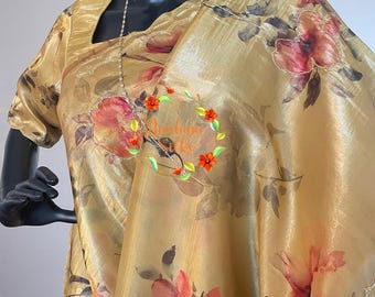 Lightweight organza saree with stitched blouse and cutdana handwork