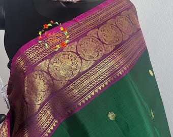 Dark green and magenta kanchi silk saree