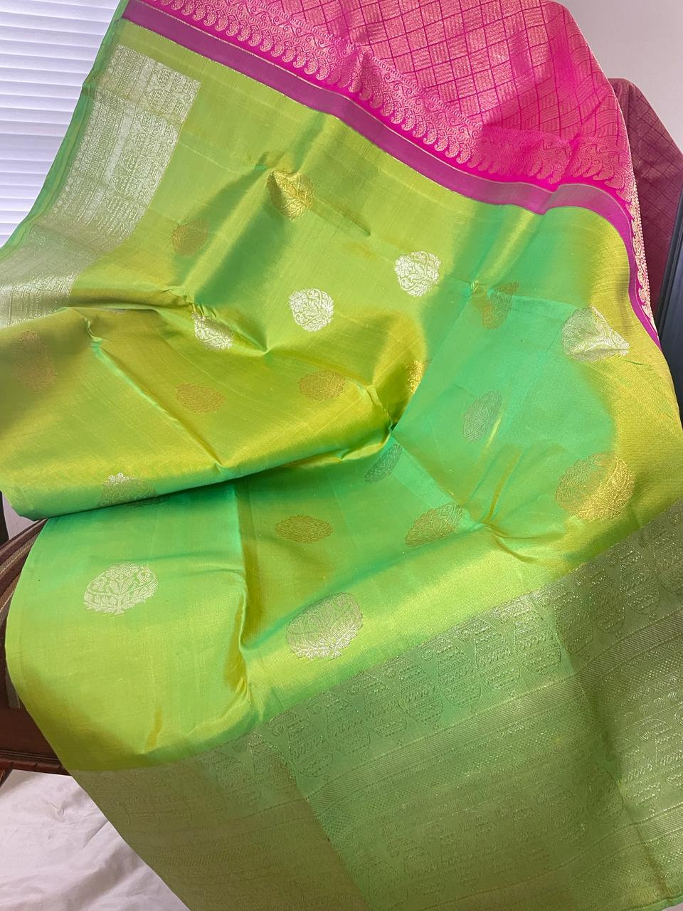 parrot green saree blouse