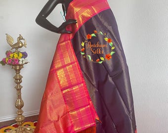 Handloom Vaira oosi pure kanjeevaram silk saree in navy blue