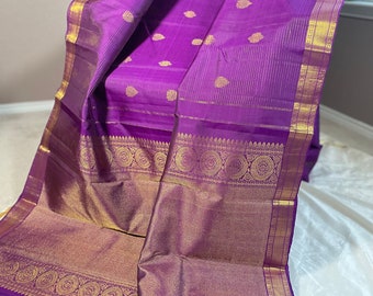 Dark purple zari line kanchi pure silk saree