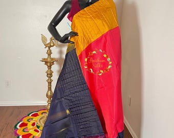 Handloom pure kanchipuram silk saree in Muppagam checks design