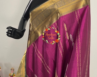 Handloom kanjeevaram  pure silk saree in magenta and dark green