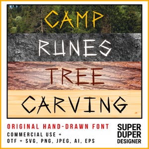 Fonte Camp Runes Tree Carving - Fonte desenhada à mão + otf svg jpeg eps, Fonte Cricut, Fonte Camp, Fonte Procreate + Download digital