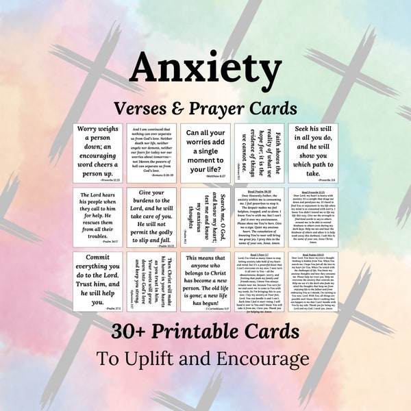 30 Anxiety Themed Bible Verses, with 6 Prayer Cards included | 30 Printable Bible Verse Cards to Inspire and Encourage, Printable Scripture