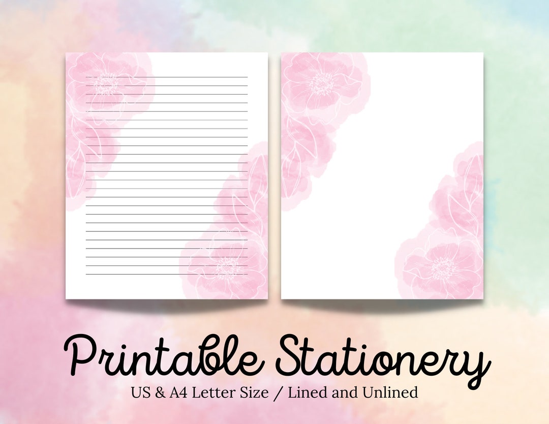 Printable Writing Paper Pink Paper Printable Floral Etsy Printable Writing Paper Pink Paper Printable Floral Etsy