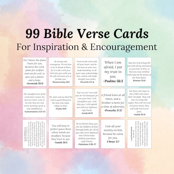 99 Bible Verse Cards, Inspirational Cards, Prayer Cards, Assorted Mini Scripture Cards, Encouragement Cards, Motivational Cards Printable