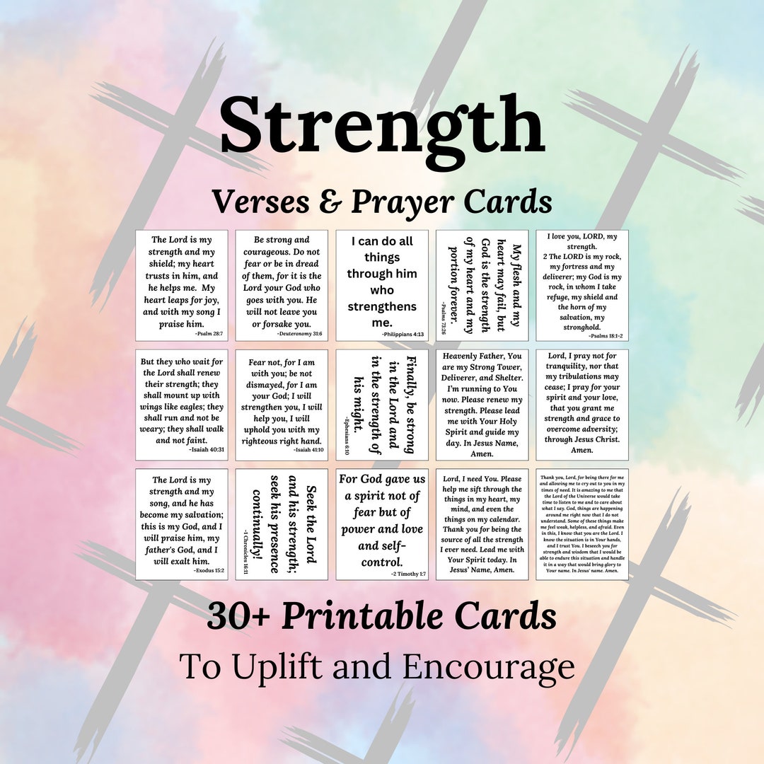 30 Strength Themed Bible Verses With 6 Prayer Cards Included - Etsy