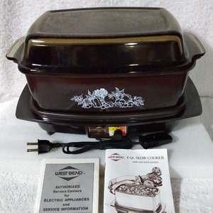 Slow Cooker West Bend 84116 6 qt Rectangular Vintage Almond Brown Griddle  EXC