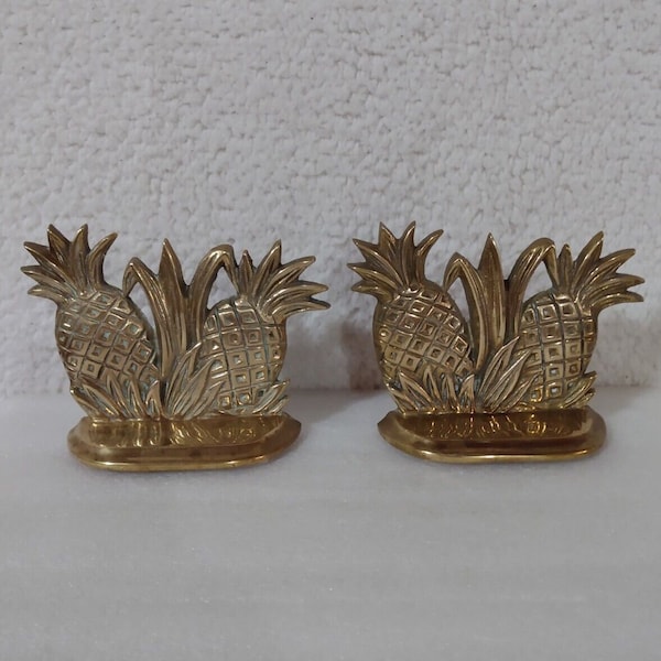 Brass Pineapple Bookends Solid Brass Book Ends 1980s Vintage