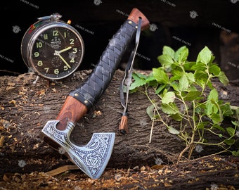 Luxury Custom Handmade Viking Axe, Carbon Steel Axe, Personalized Rose Wood Shaft, Outdoor Axe, Special Gift For Veteran, Gift For Him, Gift