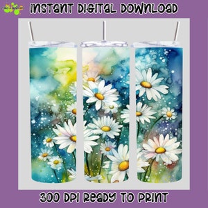 Aquarell Gänseblümchen Tumbler Wrap 20 oz Skinny