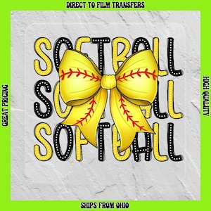 Softball Bow DTF Transfer: Iron On, Ready to Press