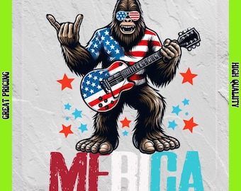 Bigfoot 'Merica Guitar DTF Transfer: Iron-On T-Shirt Print