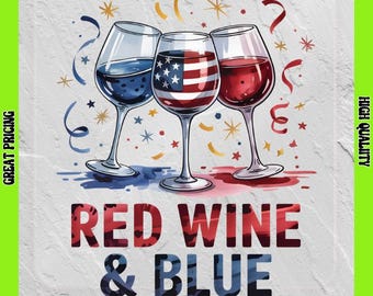 Red Wine & Blue Patriotic DTF Transfer: Iron On for T-shirts