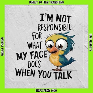 I&#39;m Not Responsible Bird DTF Transfer: Iron On, Ready to Press