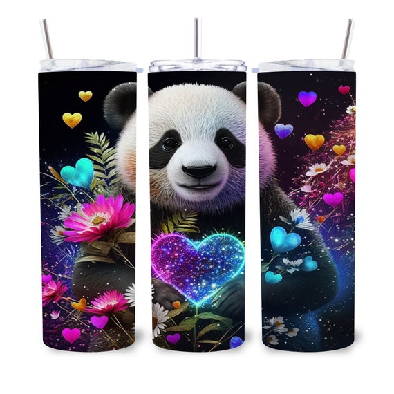 Neon Panda Bear Tumbler Wrap 20 Oz Skinny 