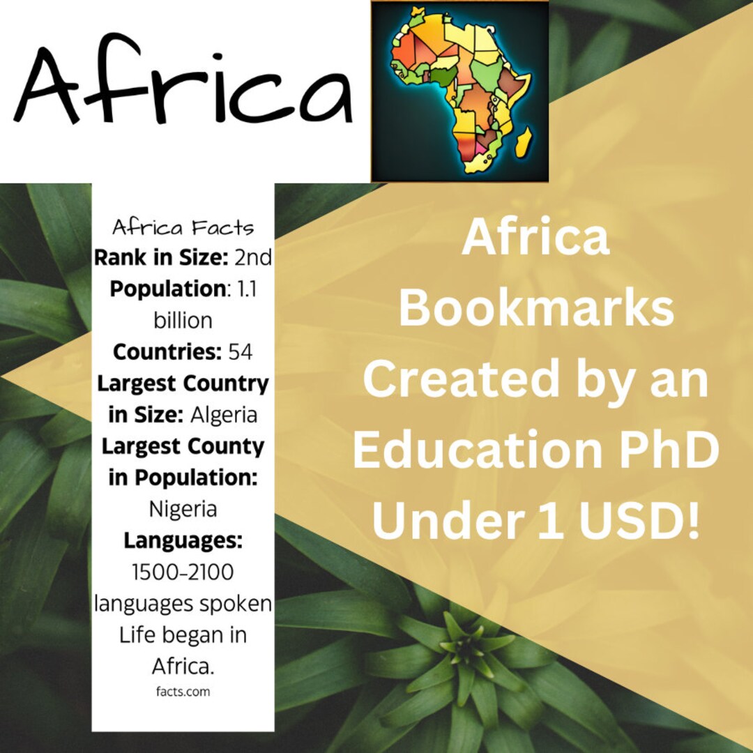 Africa Bookmarksgreat for Teaching Continents Geography Etsy