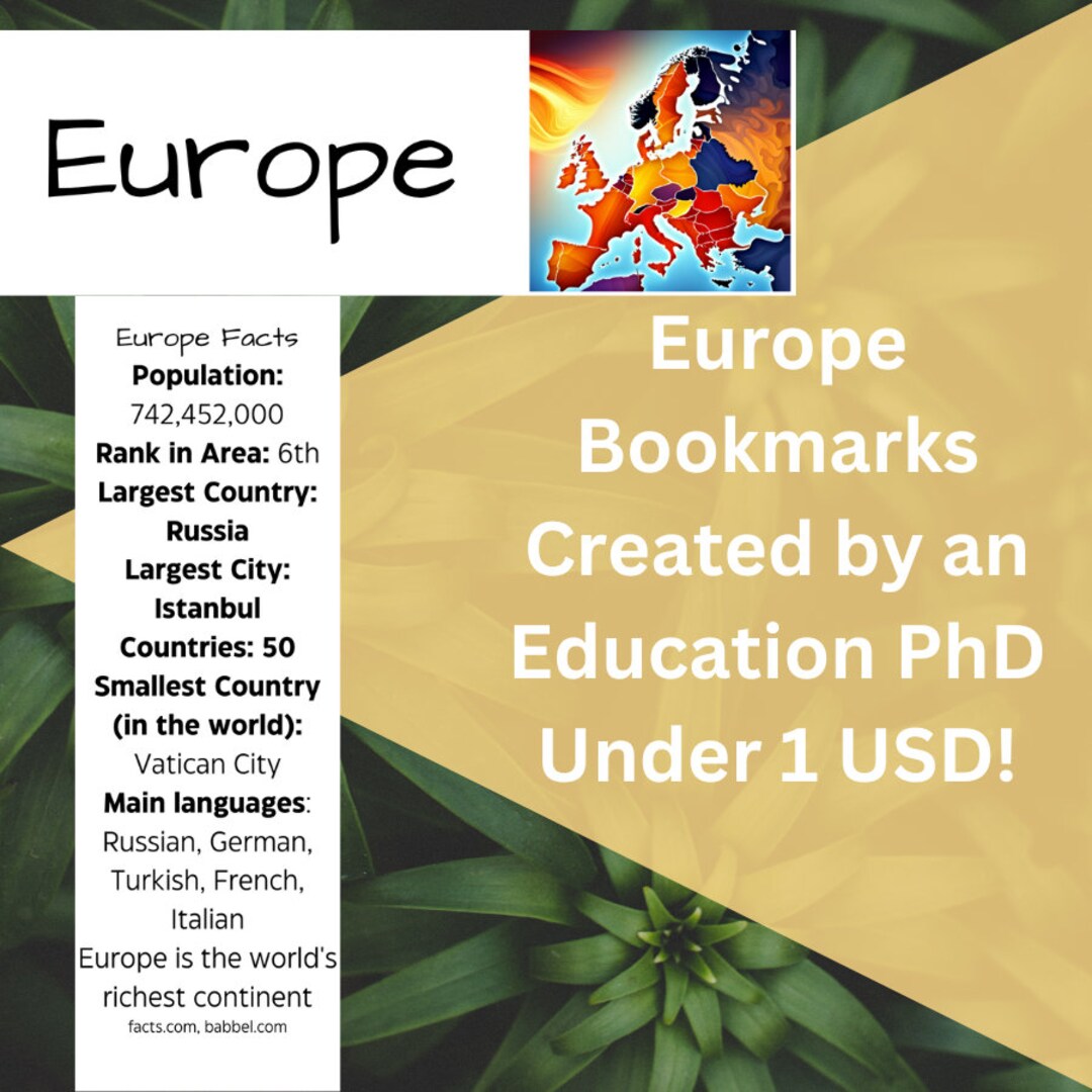 Europe Bookmarksgreat for Teaching Continents Geography Etsy