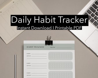 Daily Habit Tracker, Printable PDF, Instant Download, Digital Notepad, Minimalistic
