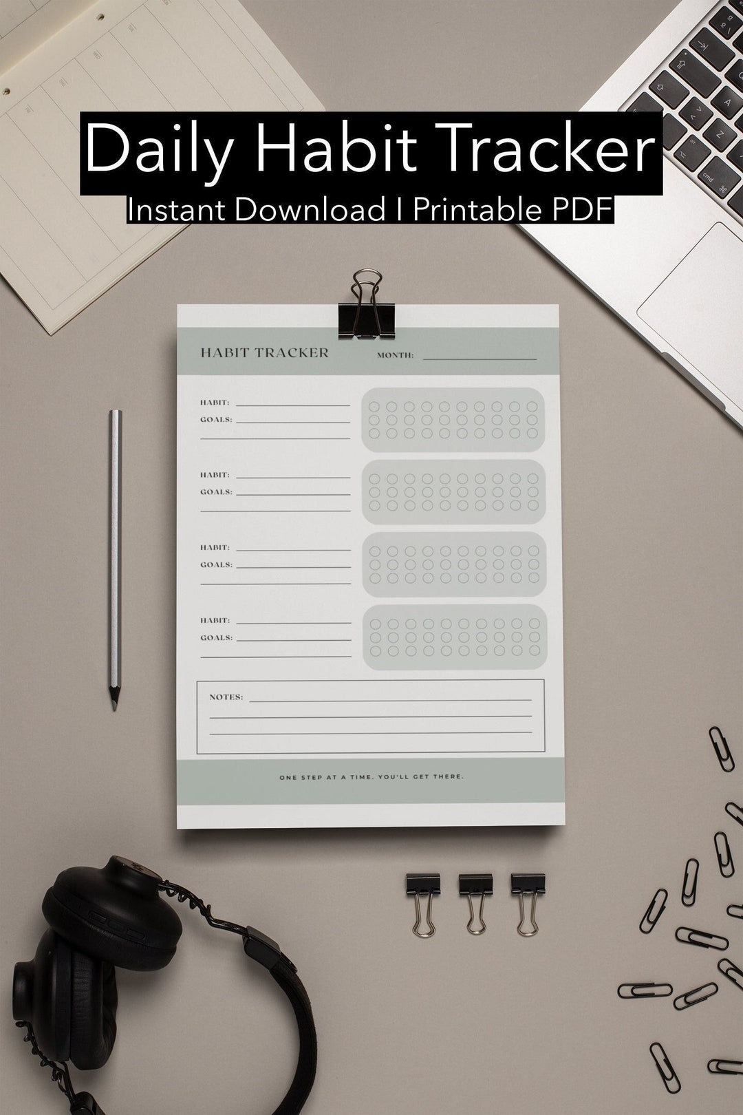 Daily Habit Tracker, Printable PDF, Instant Download, Digital Notepad