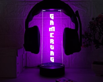 Personalized Headphone Stand,Custom Gamertag Light Sign, Engraved Headset Holder,Streamer Headset Stand,Gamer Gift LED sign,Valentine&#39;s gift