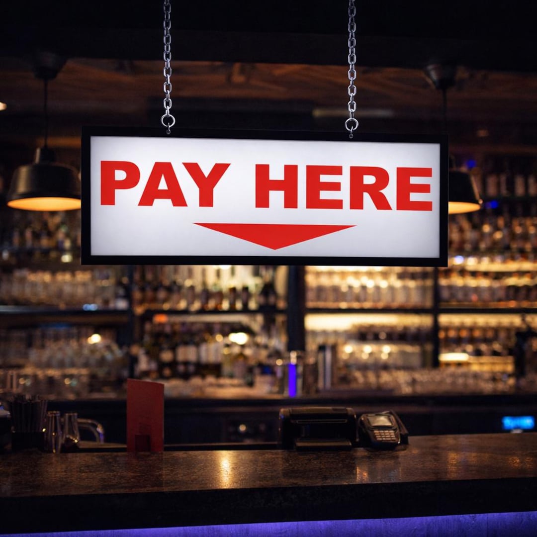 Check Out Red Sign Pay Here Light Sign – LED Checkout Sign for Bar & Cafe – Hanging ...