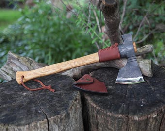 Hand Forged Forest Tomahawk Axe, 52100 Steel Hatchet, Ash Wood Handle, Convex Grind, Bushcraft Axe, Camping Hatchet, Handmade Outdoor Tool