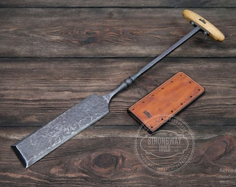 Hand-Forged Timber Chisel | 52100 Steel Blade & Ash Handle | Wood Carving Tool | Artisan Woodworking Chisel | Leather Case Included
