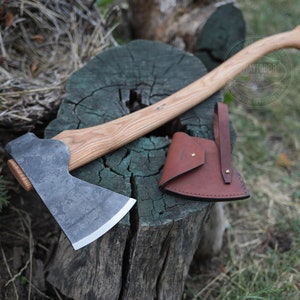 Hand Forged Axe: 52100 Steel, Ash Handle, Leather Sheath