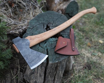Hand Forged Axe: 52100 Steel, Ash Handle, Leather Sheath