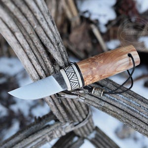 Handmade Bushcraft Knife: D2 Steel Blade, Karelian Birch Handle