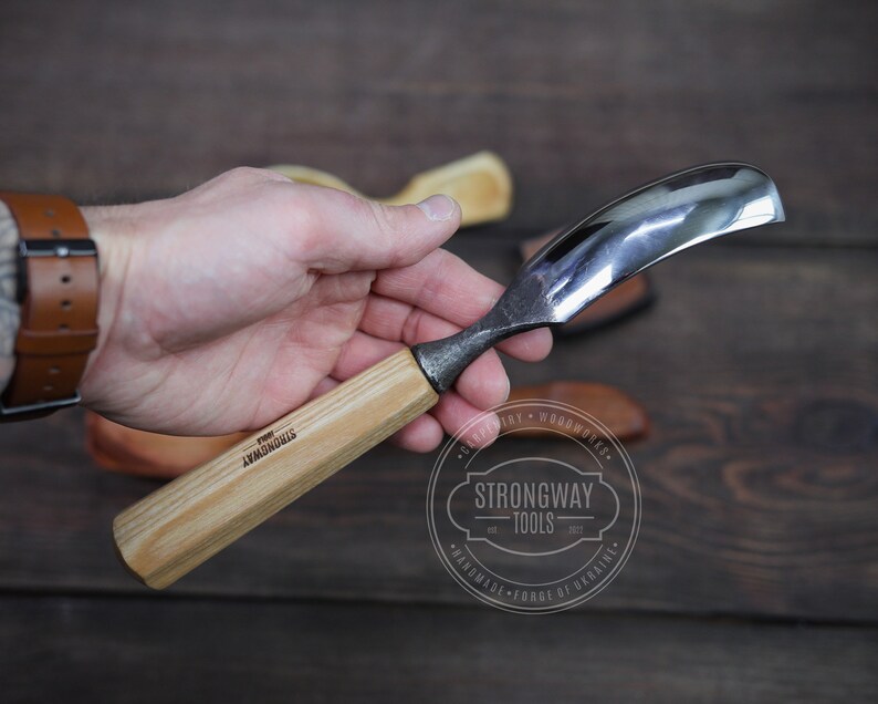 Large Bent Rounded Gouge, Woodcarving tools, Chisel for carving image 4