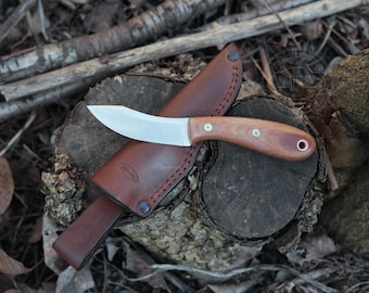 Handmade Bushcraft Knife: Micarta Handle, Leather Sheath, X50CrMoV15 Steel