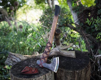 Hand Forged Scandinavian Axe, Viking Axe, Bushcraft Axe, Camping Hatchet, 52100 Steel, Ash Handle, Convex Grind, Leather Sheath