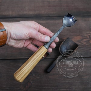 Spoon Bent Gouge, Straight Rounded Chisel, Bent chisel, Spoon carving tools, Wood carving gouge, Hand forged