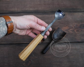 Spoon Bent Gouge, Straight Rounded Chisel, Bent chisel, Spoon carving tools, Wood carving gouge, Hand forged