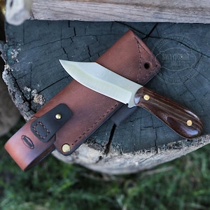 Hand Forged Bushcraft Knife: Stainless Steel Camping Knife with Leather Sheath