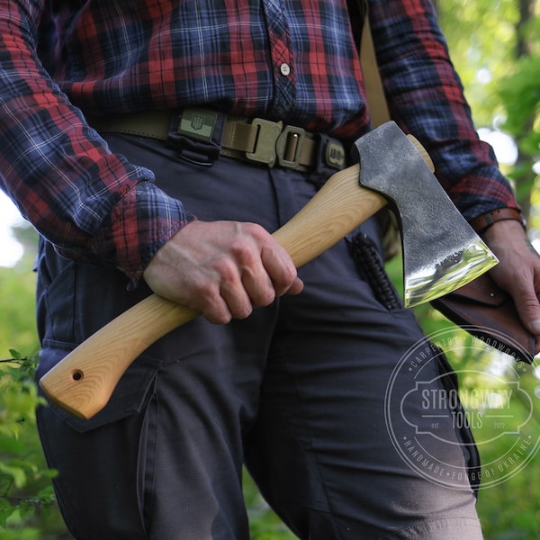 Hacha forjada a mano / Hacha de campamento / Hacha forestal / Hacha de senderismo / Acero de alto carbono / Estuche de cuero / Hacha personalizada