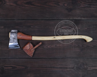 Hand Forged Chopping Axe: 52100 Steel, Leather Case