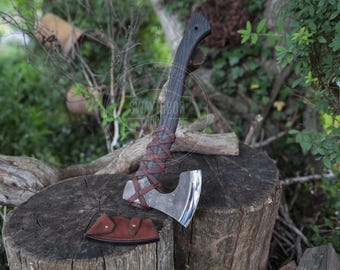 Hand Forged Nordic Bushcraft Axe | Medium Camping Hatchet | 52100 Steel Axe with Leather Sheath | Handmade Viking Forest Axe | Gift for Him