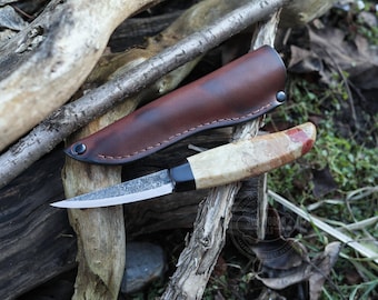 Hand Forged Sloyd Carving Knife: 52100 Steel, Maple Burl Handle