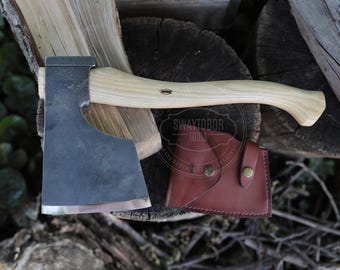 Hand Forged Carpenter Axe, Woodworking Axe, 52100 High Carbon Steel Axe, Ash Wood Handle, Professional Carpentry Tool, Leather Sheath