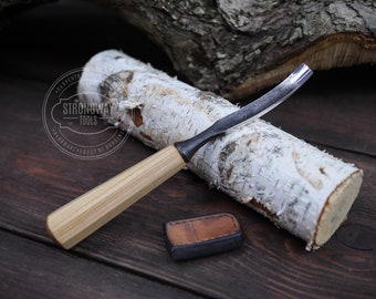 Small Bent Rounded Gouge, Woodcarving tools, Forged chisel