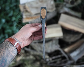 Hand Forged Carpenter Axe, Long Handle Woodworking Axe, Timber Framing Axe, Hewing Axe, 52100 Steel, Leather Sheath, Splitting Froe